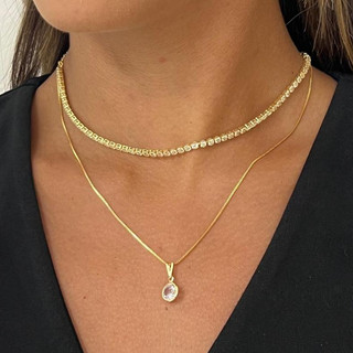 Colar Riviera + Colar Ponto de Luz Banhado a Ouro 18k