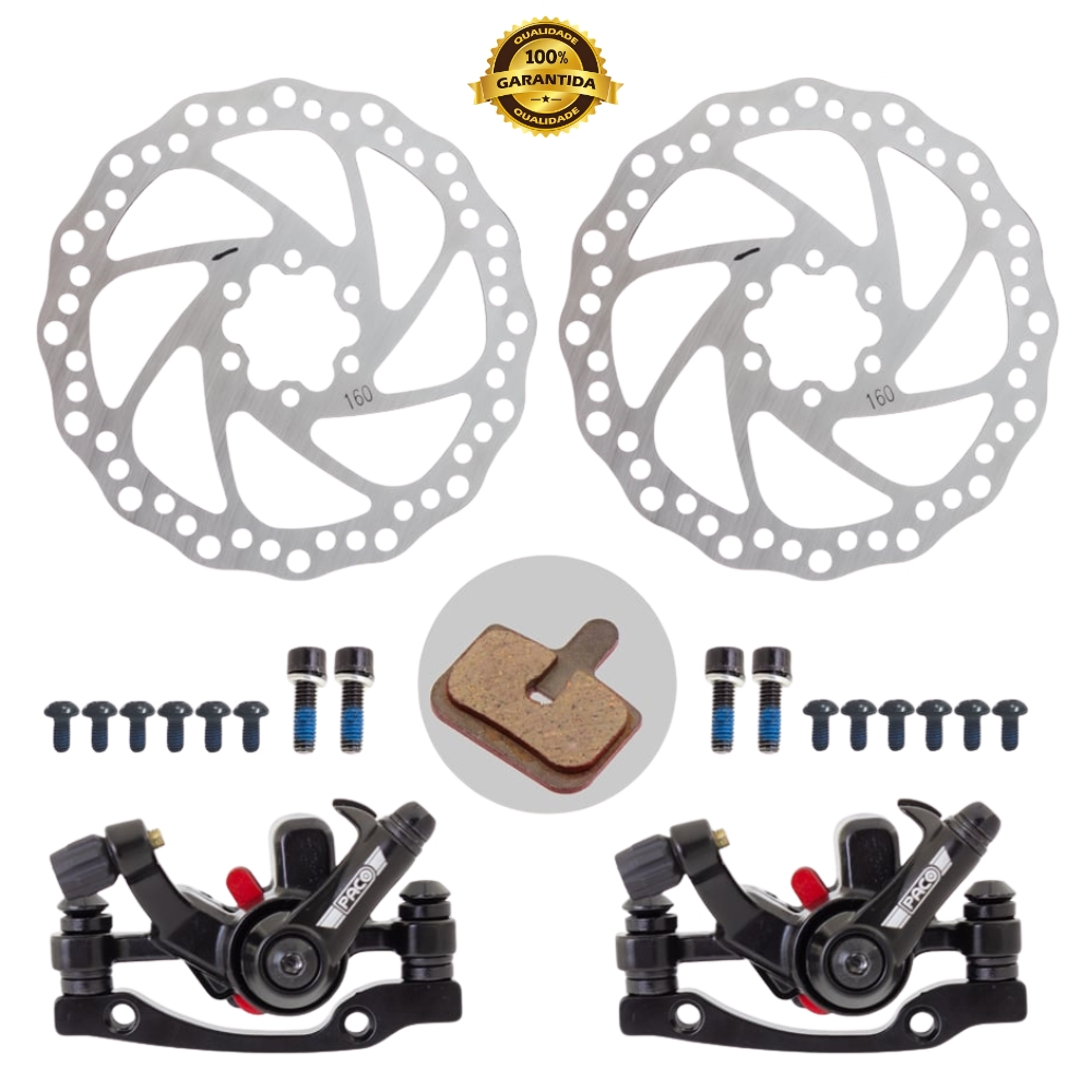 Kit Freio A Disco Mecânico Traseiro e Dianteiro Bike Com Disco 160mm Escolha Aro 29 MTB Completo