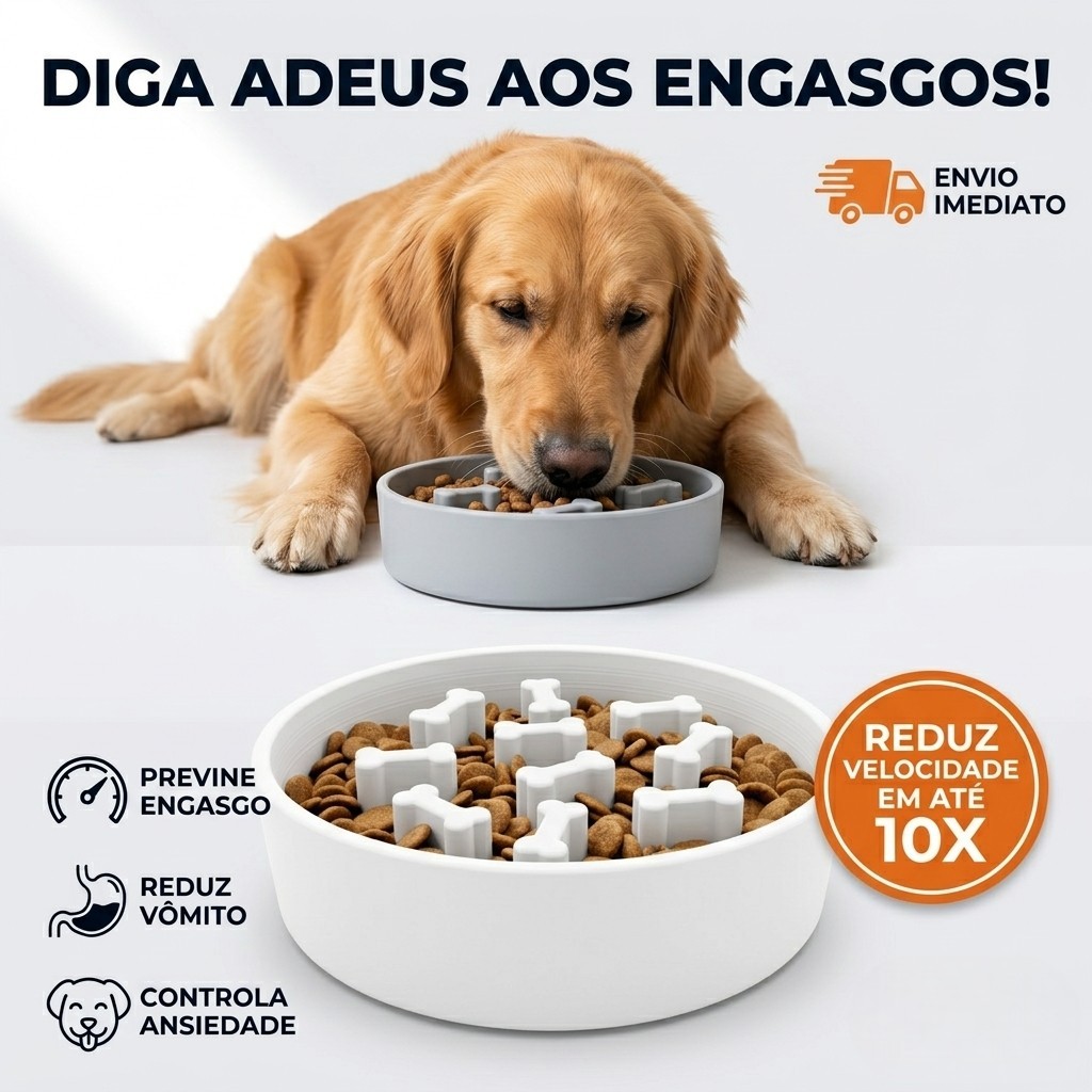 Comedouro Lento Pet Interativo Anti Engasgo Cães e Gatos Tigela de Alimentação Saudável 400g Premium