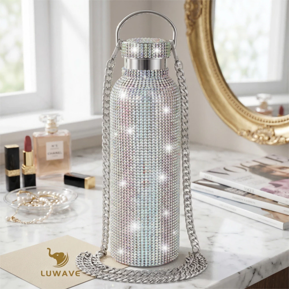 Garrafa Térmica Luxo Strass Brilhante Inox 500ml Luwave