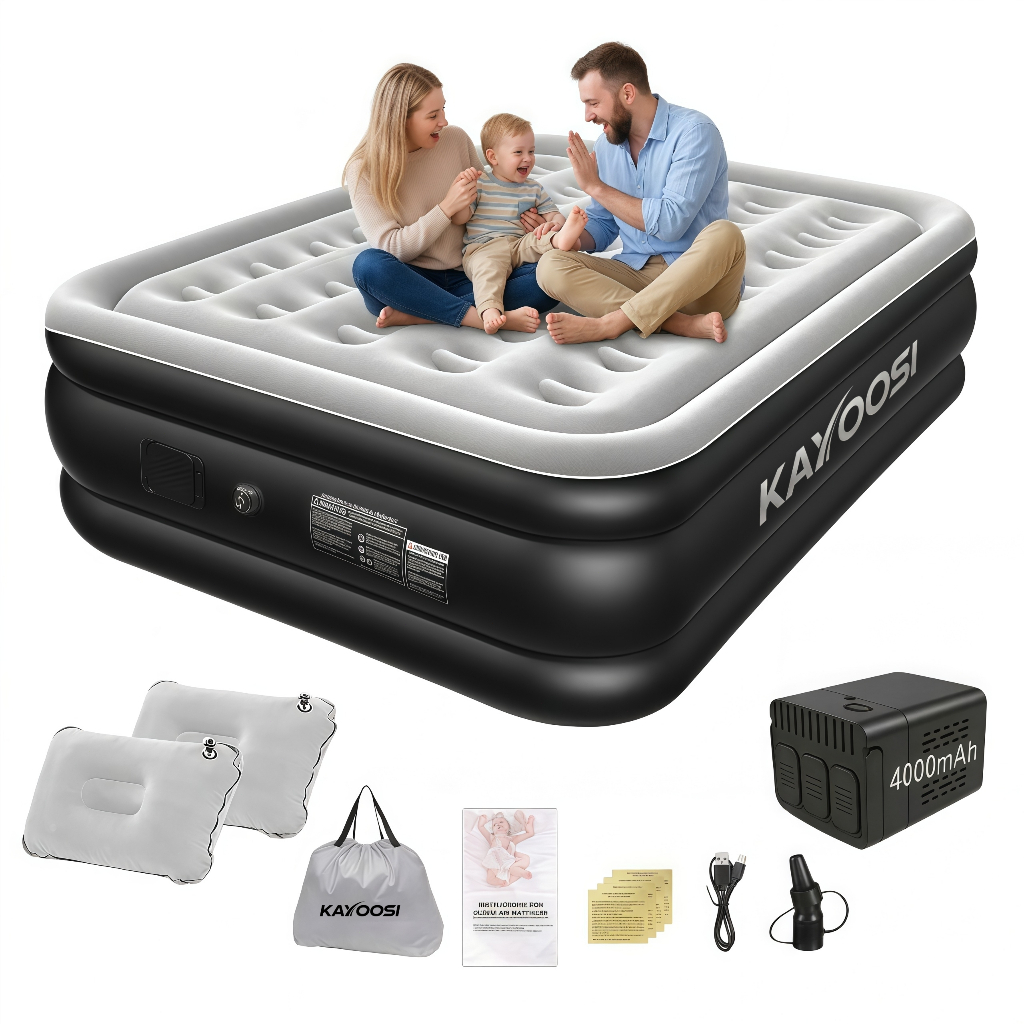 Colchão Inflável Queen Casal com Bomba Elétrica Embutida 203 x152 x 46cm 2 Travesseiros