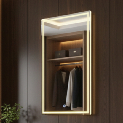 Espelho Retangular 40x60cm Jateado Lapidado 3 Cores LED Touch Decorativo