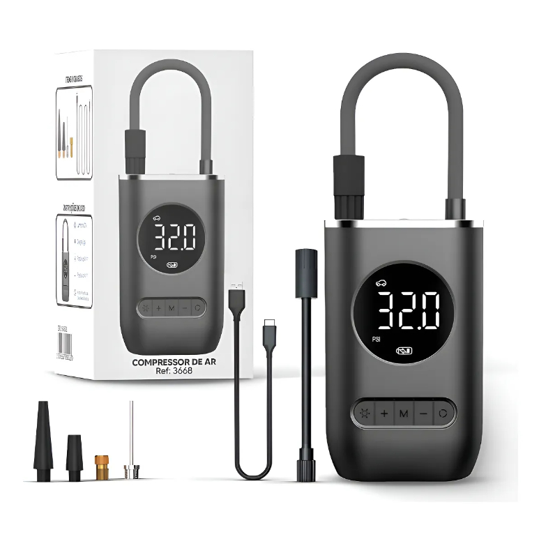 Mini Compressor De Ar Inflador Portátil Carro Moto Bicicleta Bomba Pneu Digital Sem Fio 150PSI 50W em Oferta na Shopee
