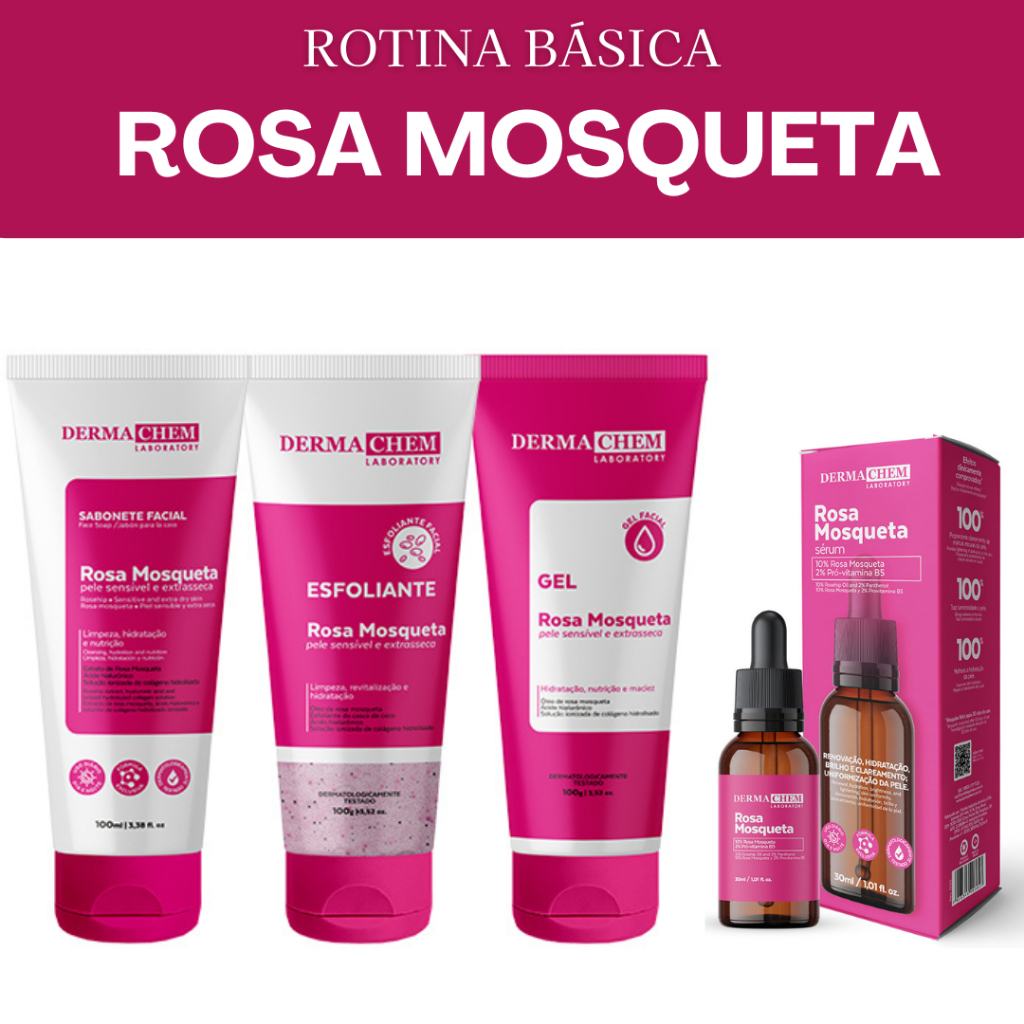 Kit Skincare Rosa Mosqueta Hidratação Profunda + Sérum Rosa Mosqueta Clareador Dermachem 4 Itens em Oferta na Shopee