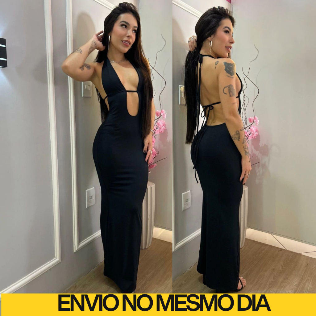 Vestido Longo Com Decote Na Frente Tendencia Frente Unica Moda Gringa Moda Blogueira Verao Costas Nua Amarração