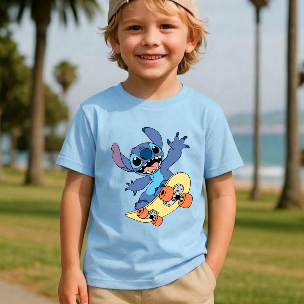 Camiseta Infantil Stitch Menino Skate 100% Algodão Premium Promoção Oferta do 02 ao GG