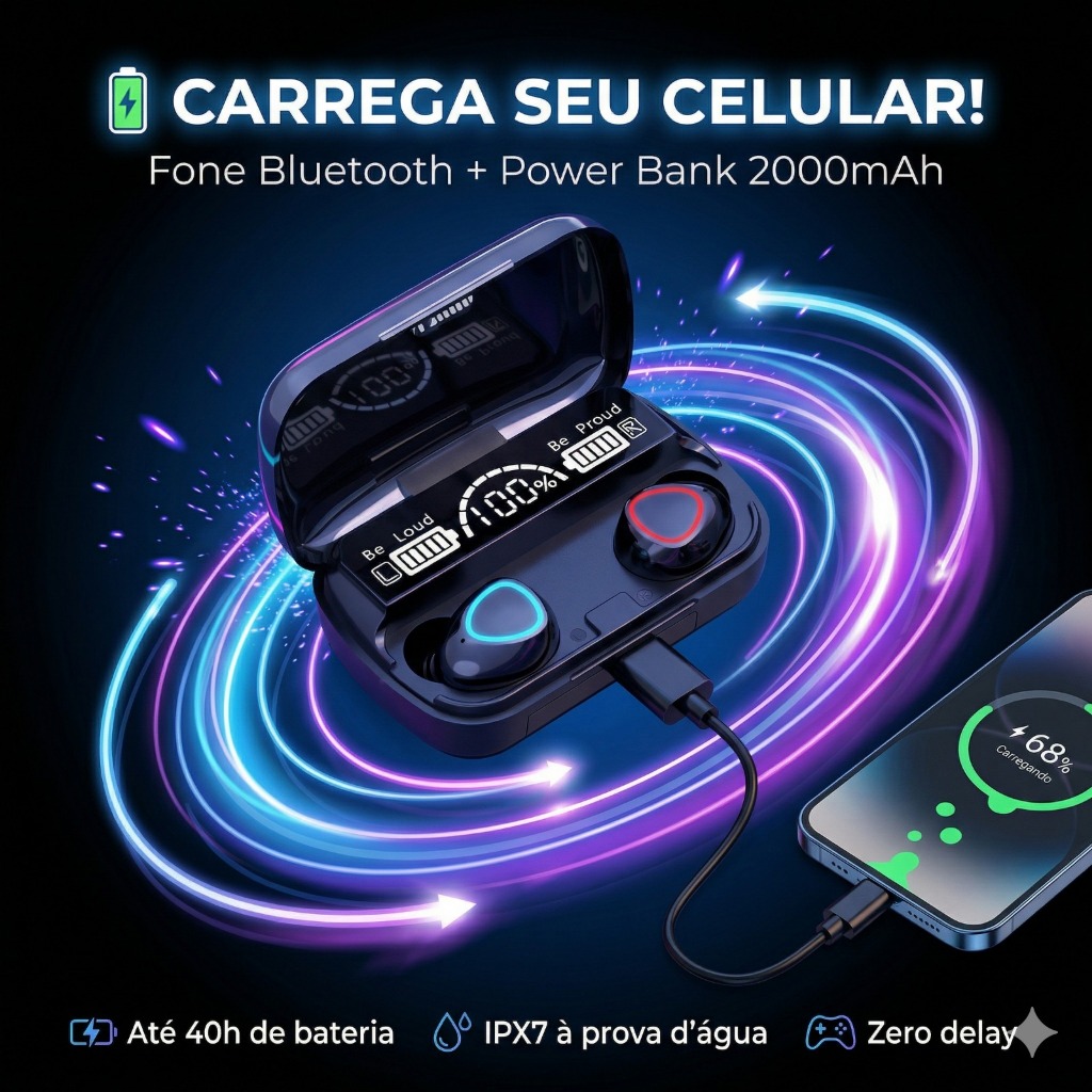 Fone de Ouvido Bluetooth 5.3 M10 PRETO Sem Fio Digital Power Bank Visor Digital Carregamento de Celular em Oferta na Shopee