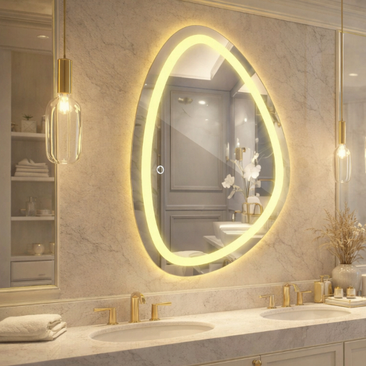Espelho Orgânico Jateado 60x80cm com 3 Cores LED Touch Decorativo Moderno