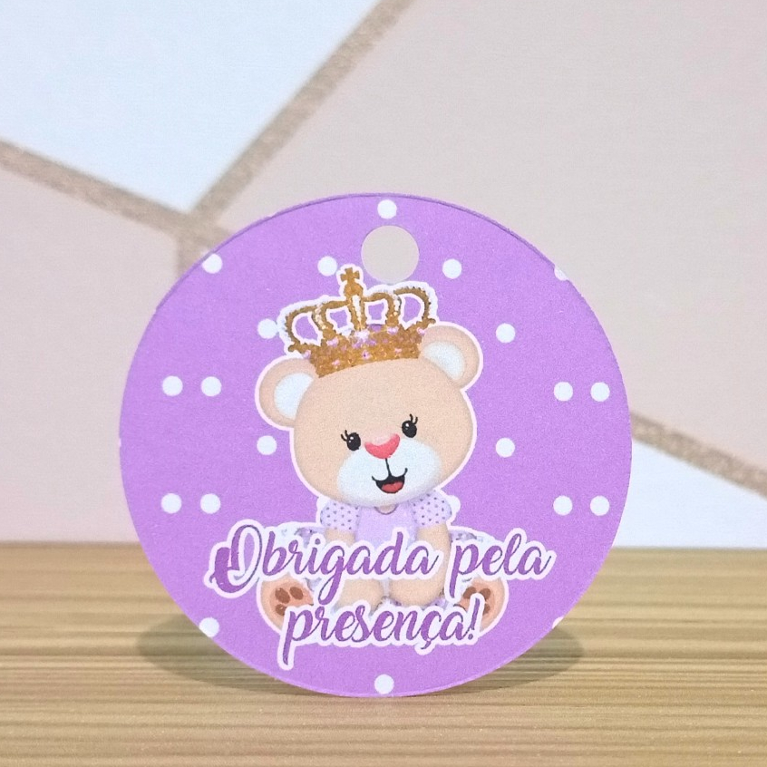 Tag de Agradecimento Ursinha Princesa Lilás Festa Infantil Aniversário Lembrancinha
