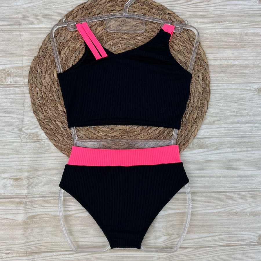 Biquíni infantil feminino menina 2 ao 16 anos conjunto top e calcinha confortável moda praia verão