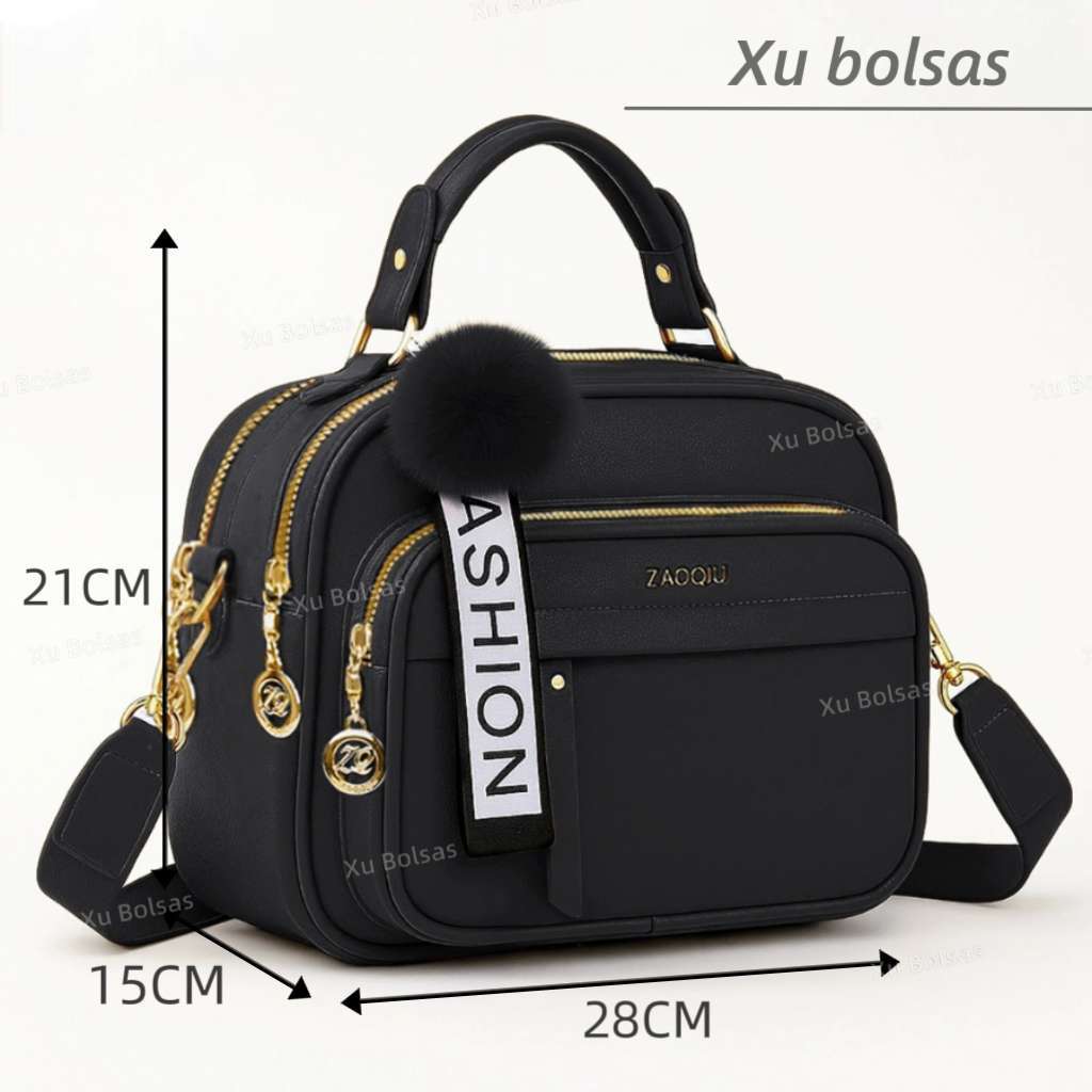 Bolsa Feminina Com Chaveiro De Pompom Tira Colo Faixa de Mão De Couro Tranversal ZQ001# em Oferta na Shopee