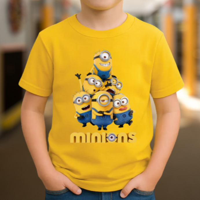 Camiseta infantil  Estampa Minions desenho Manga Curta Algodão Premium em Oferta na Shopee