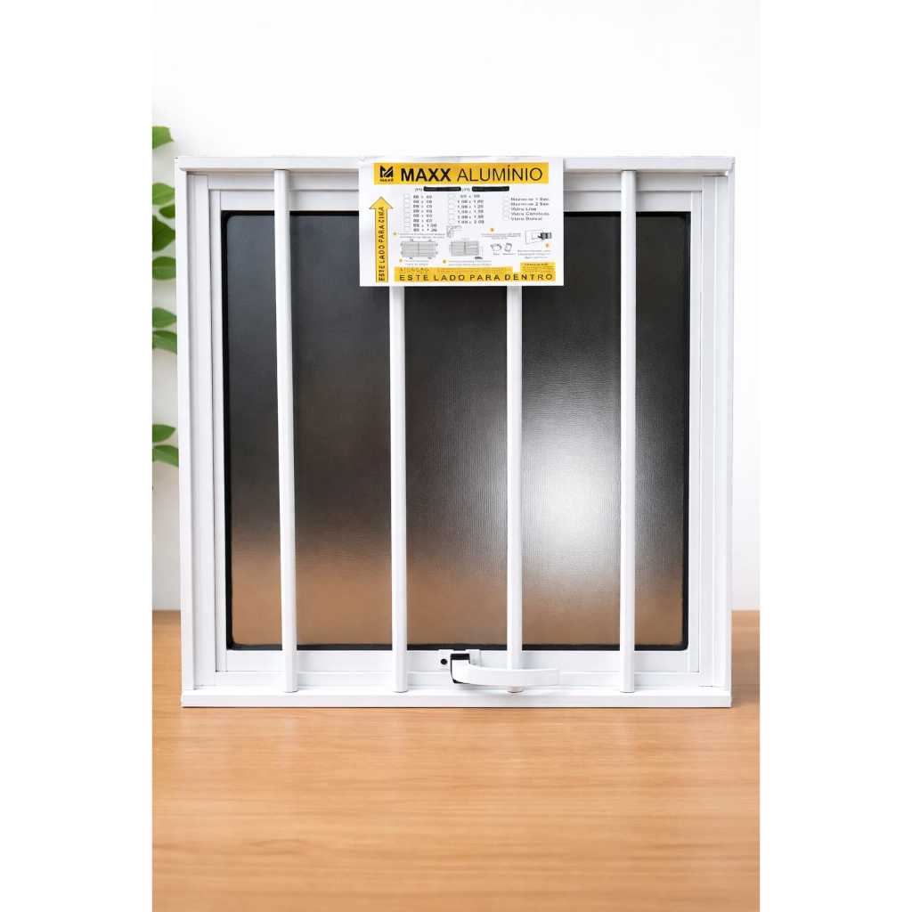 Janela para Banheiro 60x60 Alumínio Branco com Grade de Segurança | Vitro Max Ar |Ventilação e Privacidade