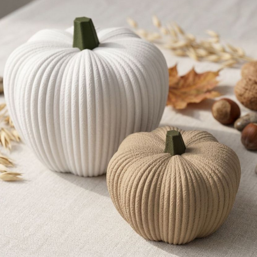 Abóbora Decorativa Artesanal Texturizada - Kit com 2 Unidades - Decoração Outono, Halloween e Dia das Bruxas - Estilo Nó em Oferta na Shopee