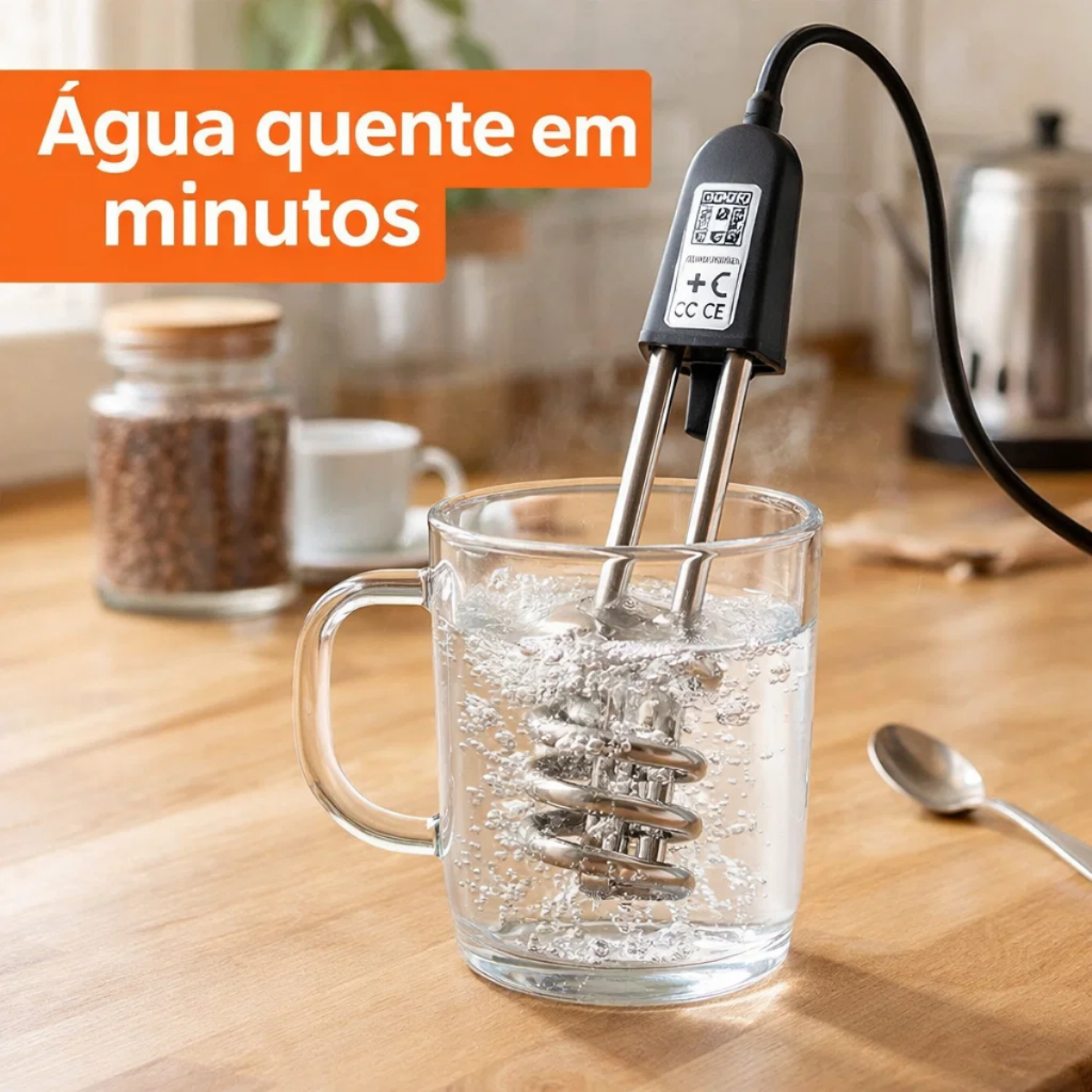 Kits Ebulidor Eletrico 1000w E 500W Rabo Quente Mergulhao Aquecedor Agua Portatil Esquenta e Ferve Rapido Cafe Cha Leite