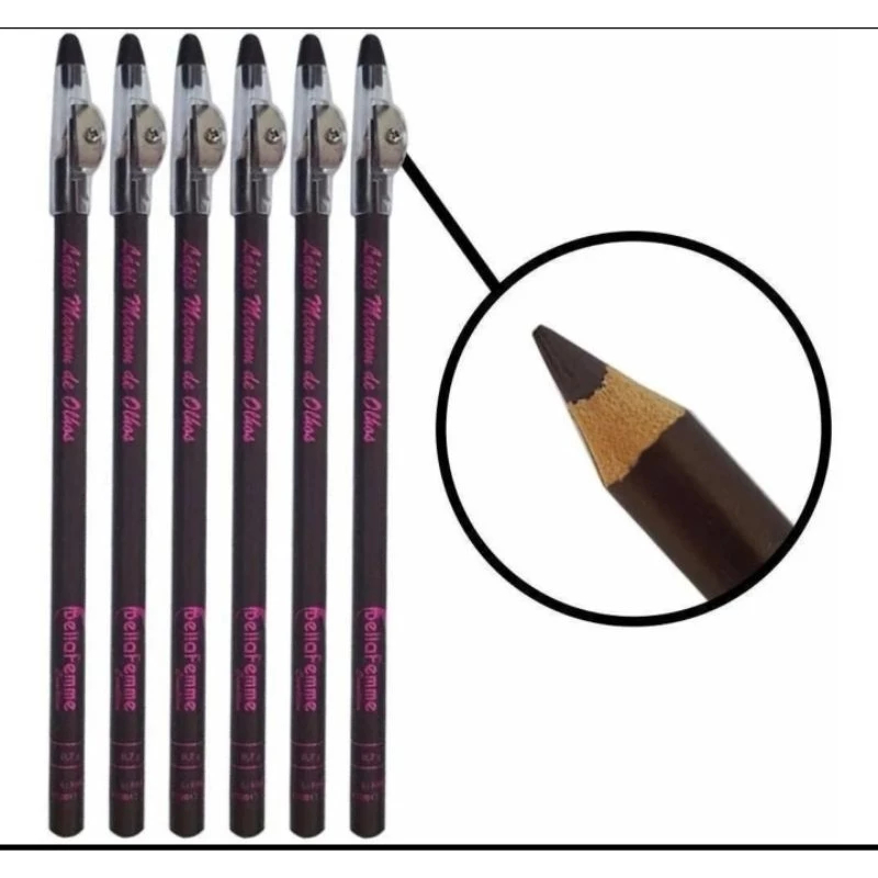 Kit com 2un Lápis de Sobrancelha Marrom Bella Femme Com Apontador Alta Fixação