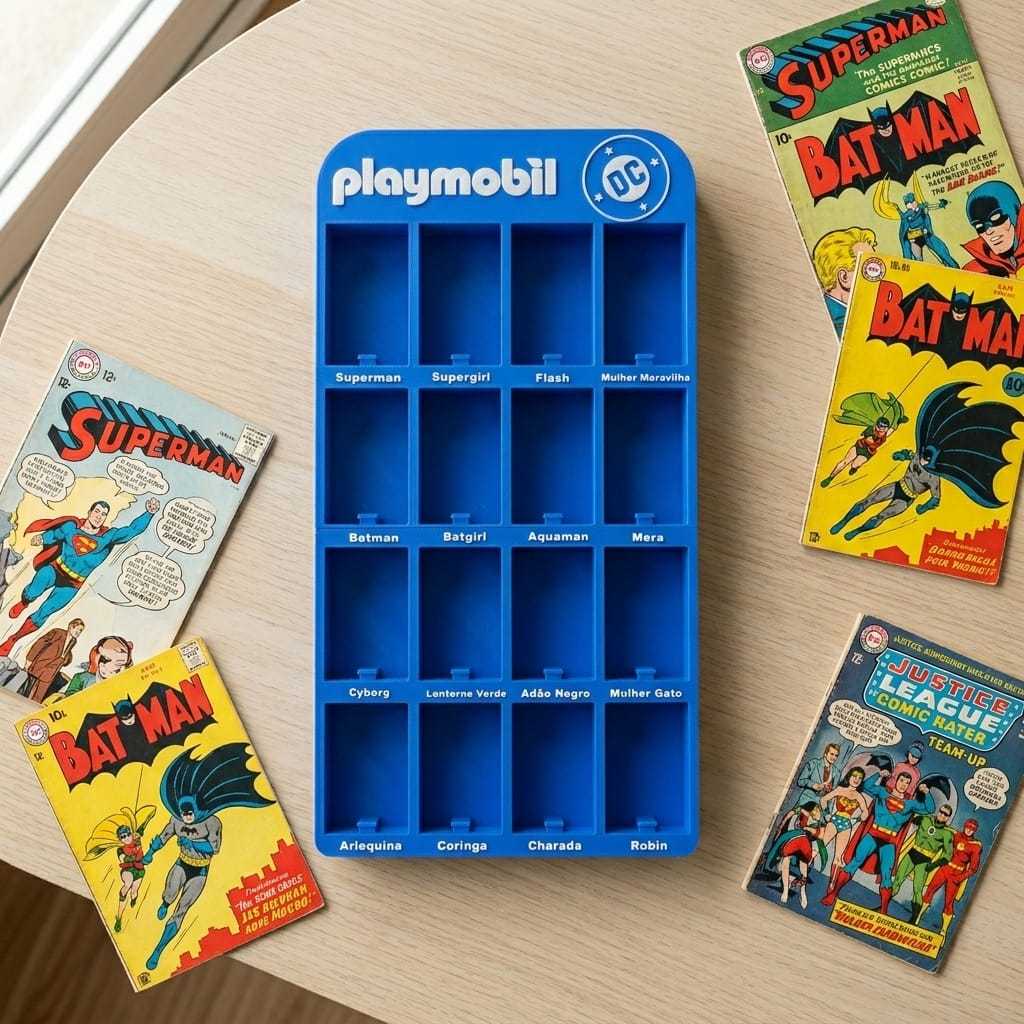 Estante expositora DC Comics para 16 bonecos Playmobil