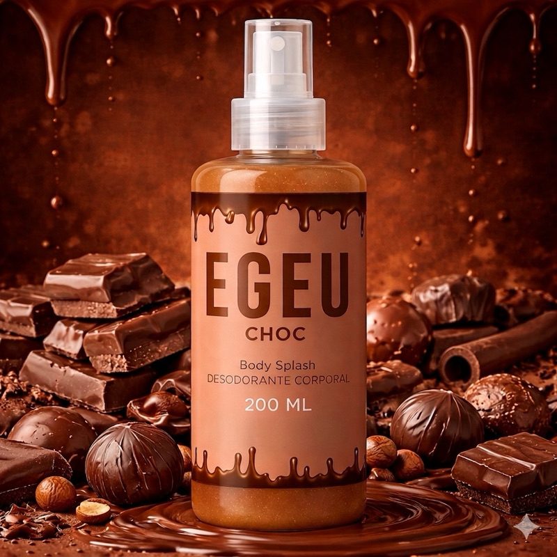 Detalhes do Kit Feminino 1 Body Splash Egeo Choco com gliter 200Ml + 1 Body Splash Egeo Vanila com gliter 200Ml