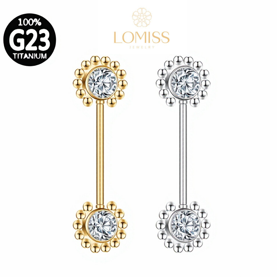 Piercing Mamilo TitâNio Pvd Push Pin estilo Indiano com ZircôNia