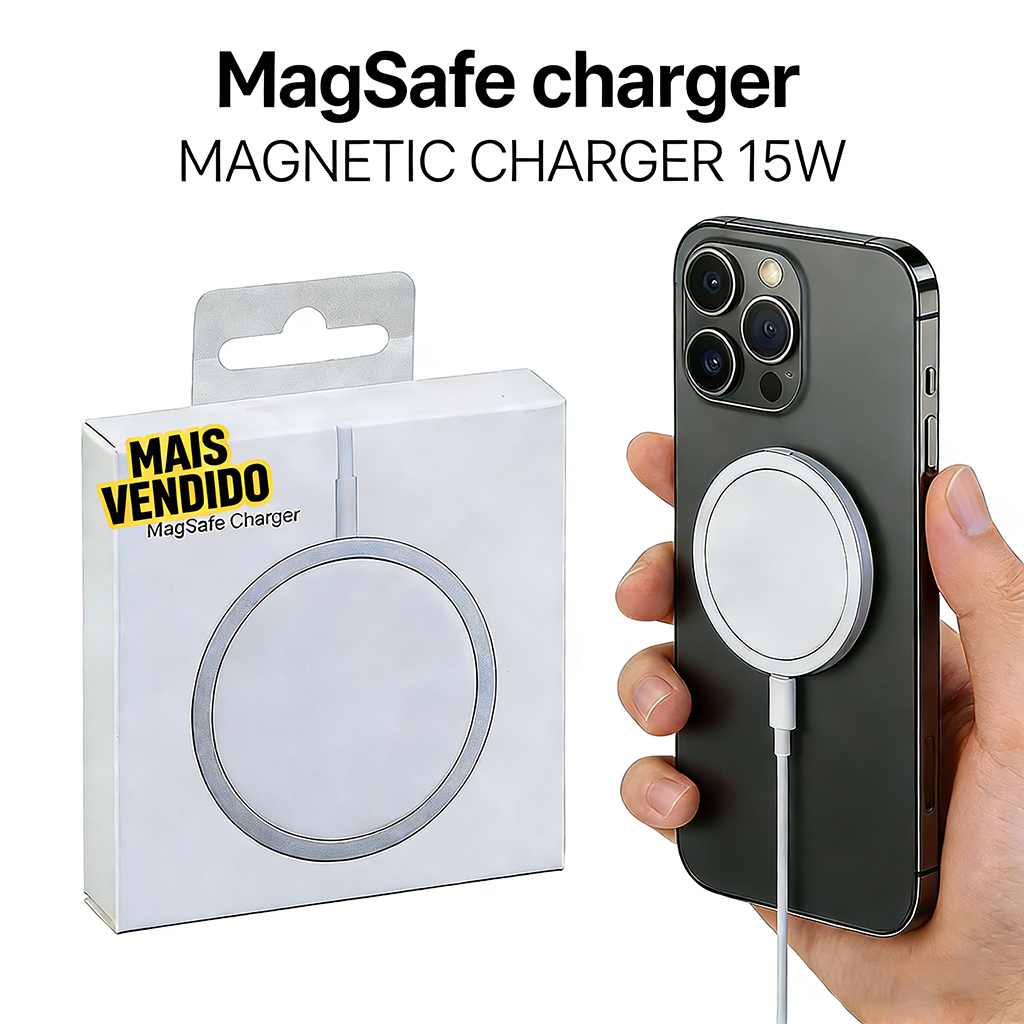 Carregador Magnético iPhone Magsafe 15W Sem Fio Carregamento Rápido