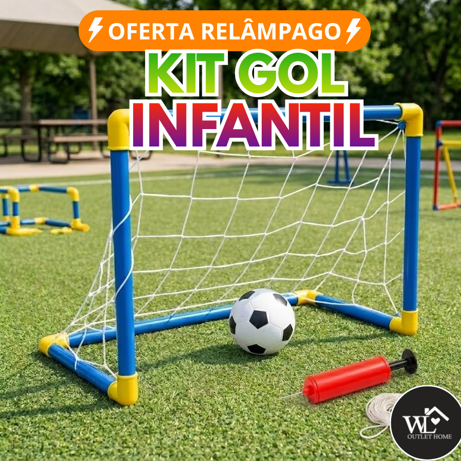 Kit Mini Trave Com Rede Bola e Bomba De Encher Golzinho Infantil Futebol