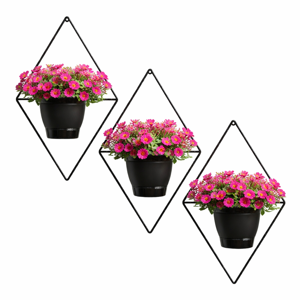 Kit 3 Suporte com Vasos para Plantas Decoração Parede Casa Jardim