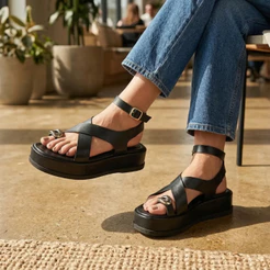 Sandália Feminina Papete Plataforma Flatform Confortável Enfeite