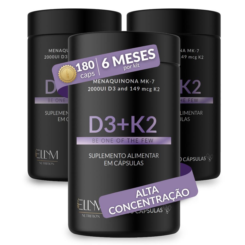 Vitamina D3 + K2 Ellym Nutrition Menaquinona MK-7 Em Capsulas Premium 60caps Complexo Vitamínico