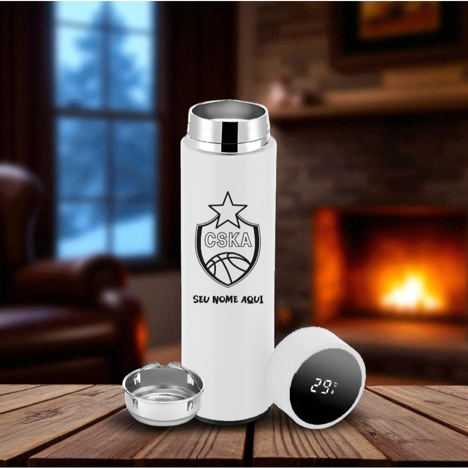 Garrafa Térmica Temperatura Digital 500ml CSKA Moskovo + Nome