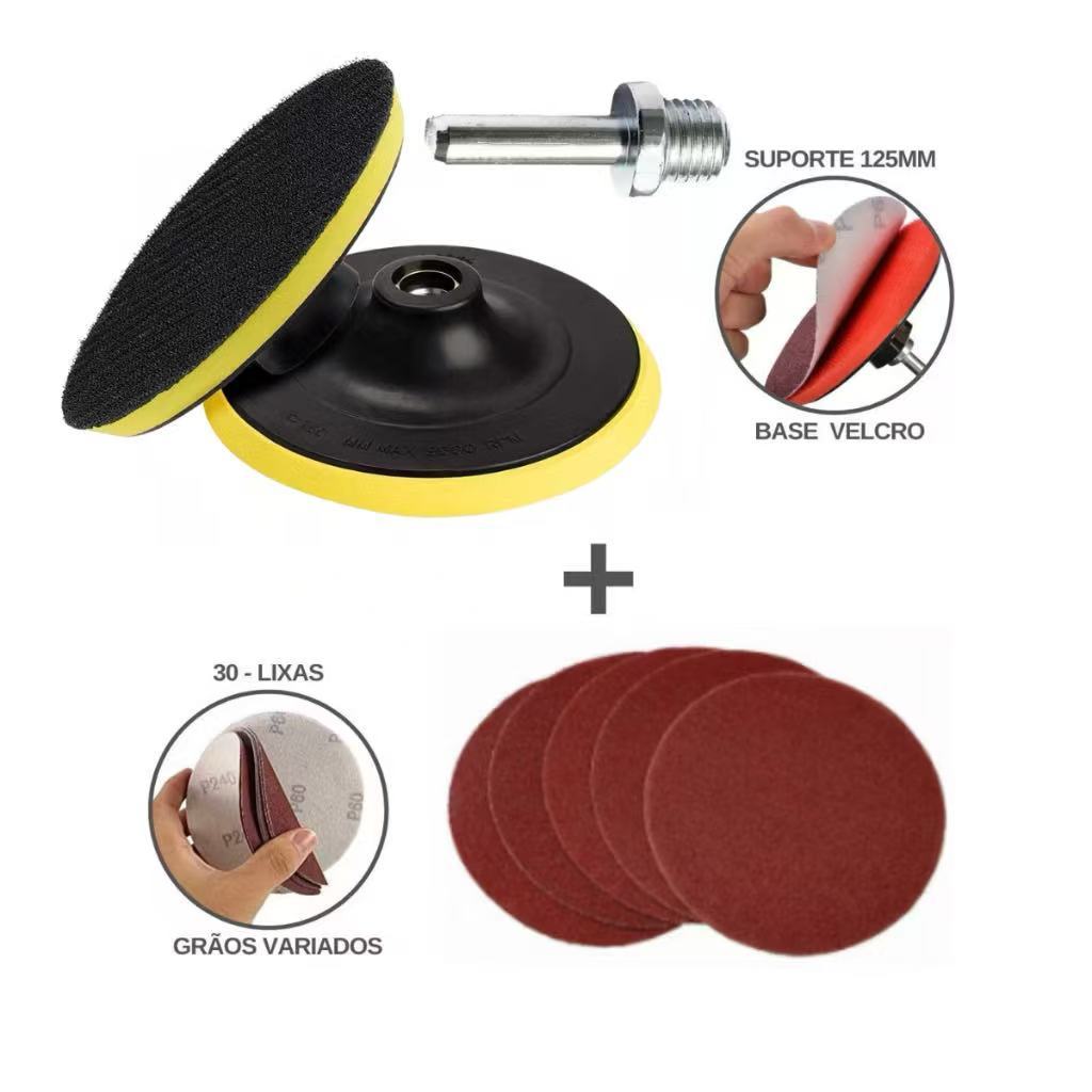 Base Suporte Disco 125mm + Lixas Sem Furos Com Velcro 5" Furadeira Esmerilhadeira sOUT2