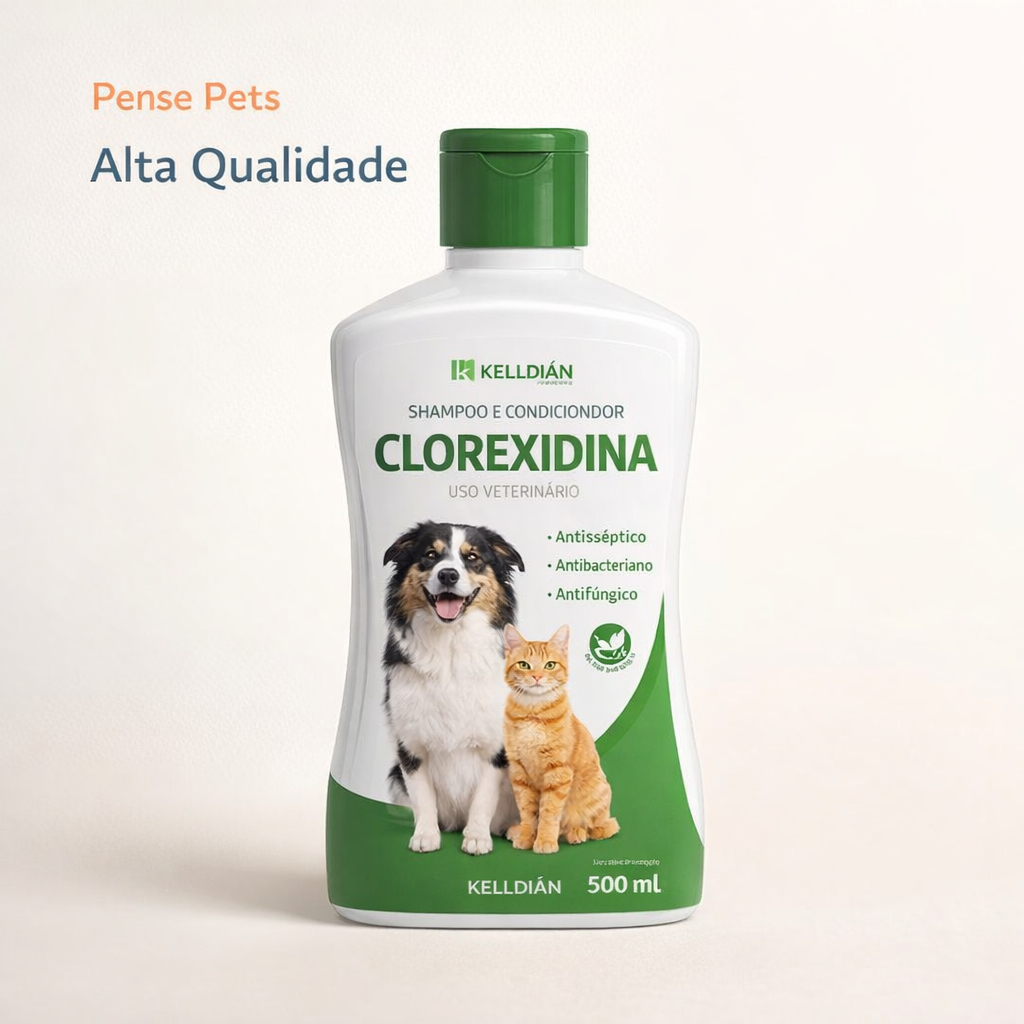 Kit com 3 Unidades Shampoo Kelldrin 500ml shampoo e condicionador com clorexidina cachorros ou gatos