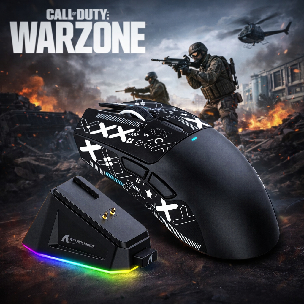 Mouse Gamer Sem Fio Attack Shark X11 Original Bluetooth USB 3 em 1 Preto e Branco com Adesivo