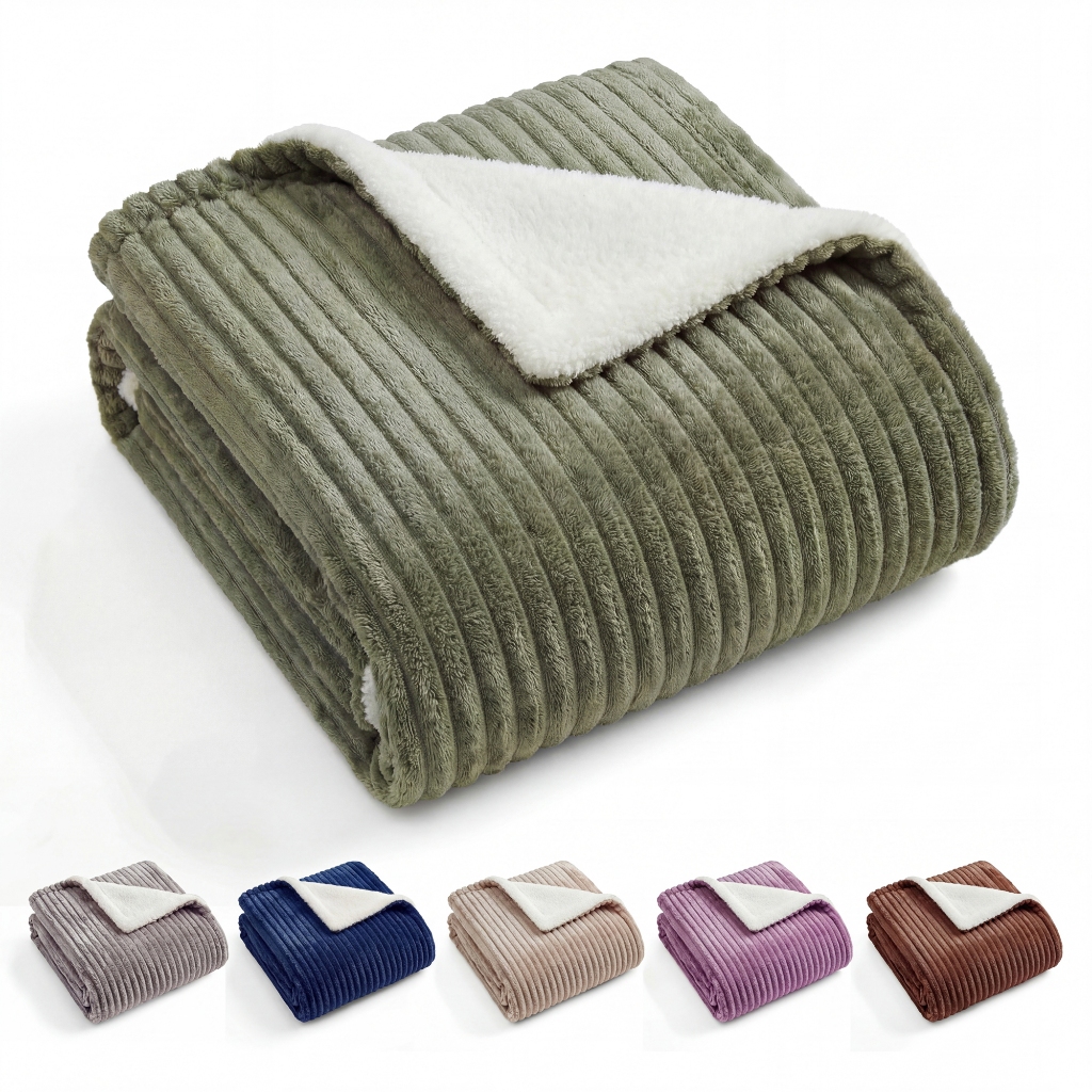 Cobertor Casal 2,20x1,80 Sherpa Canelada Aveludado Manta Lã De Carneiro em Oferta na Shopee