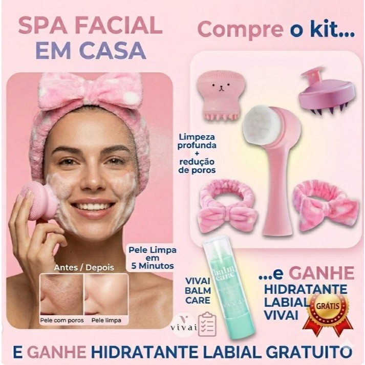 Kit Spa Facial Completo Limpeza Profunda + Redução de Poros + Massageador