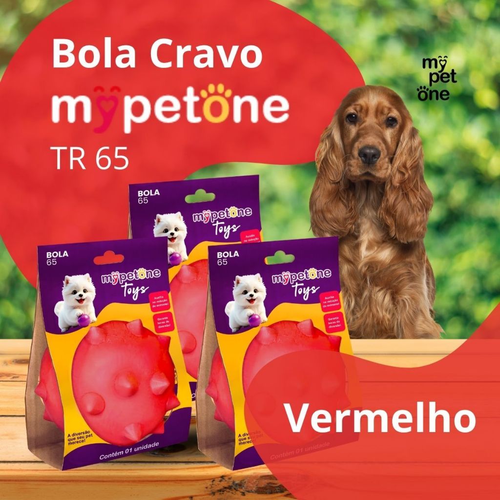3 Bola Cravo MACIÇA MyPetOne Vermelha 65mm Brinquedo RESISTENTE Para Cães