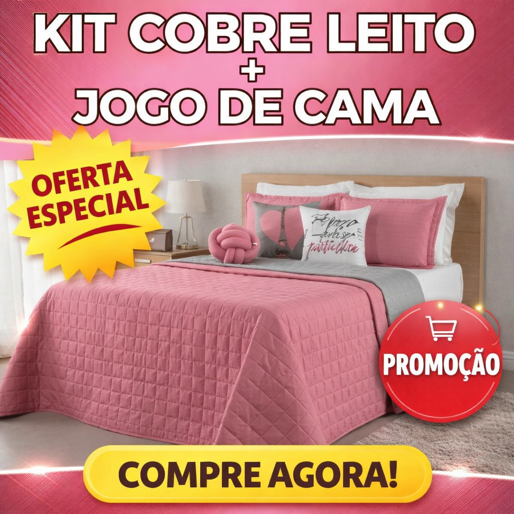 Kit Cama Completa Queen Paris Dupla Face com Almofadas + Jogo de Lençol 11 peças