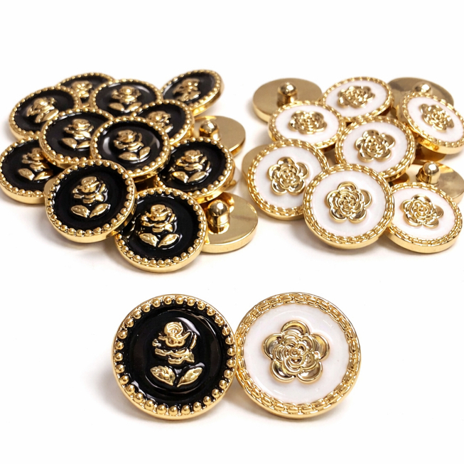 Botão costura flor rose gold e preto/branco 23Mm 36 L abs com pézinho - 200/100/50 unidades
