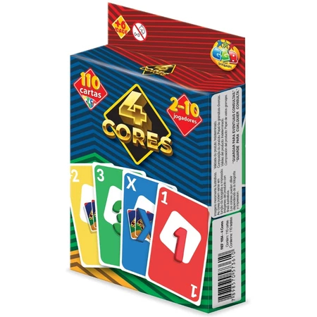 JOGO 4 CORES 110 CARTAS GGB BRINQUEDOS DIVERSÃO MESA BARALHO UNO CAN CAN FAMÍLIA NÚMEROS REF 1054