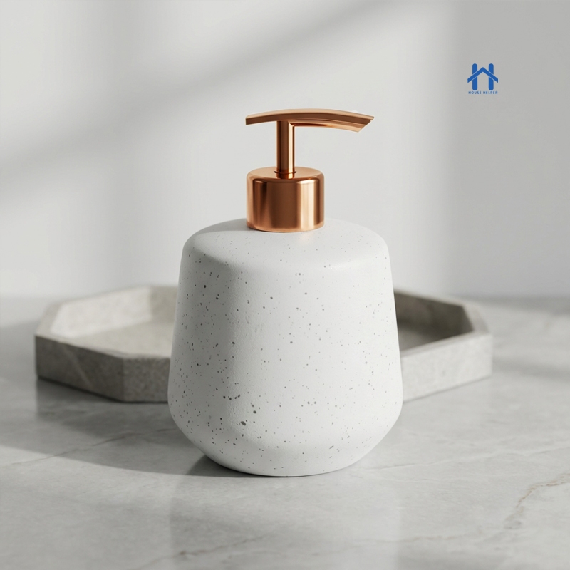 Frasco Porta Sabonete Liquido Redondo 500ml Cerâmica Granulada para Banheiro