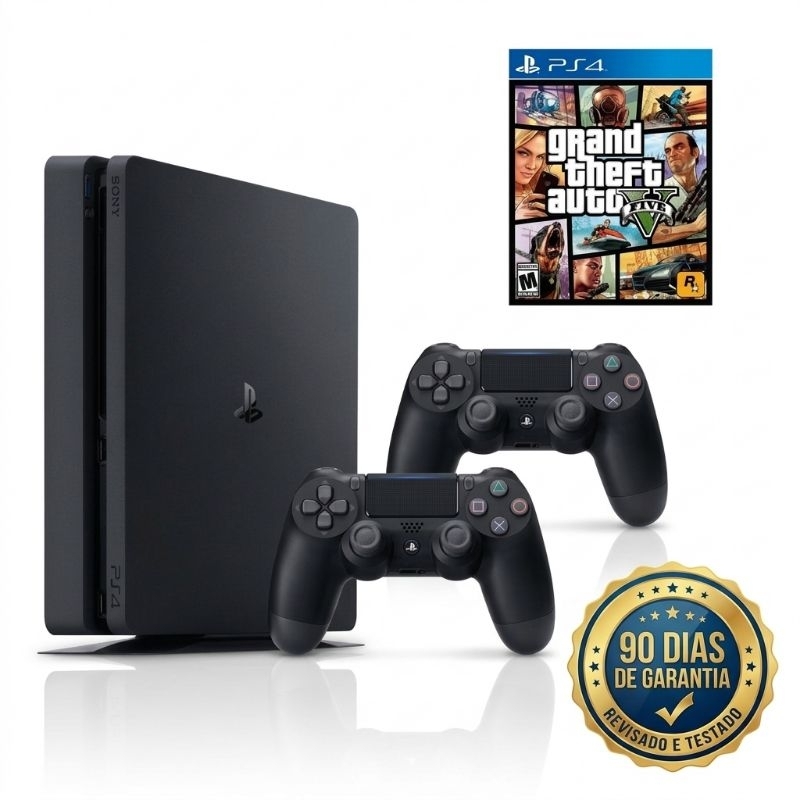 Ps4 Slim 500/1TB Firmware 13.50 + 2 Controles + 1 Jogo + Revisado | Envio Hoje