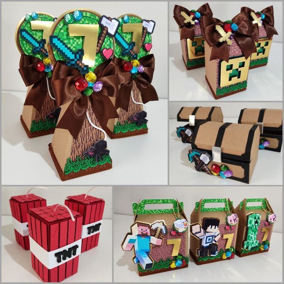 Kit festa- Minecraft - Lembrancinha Personalizada – Caixinhas infantil Decoração Aniversário - Pegue e Monte