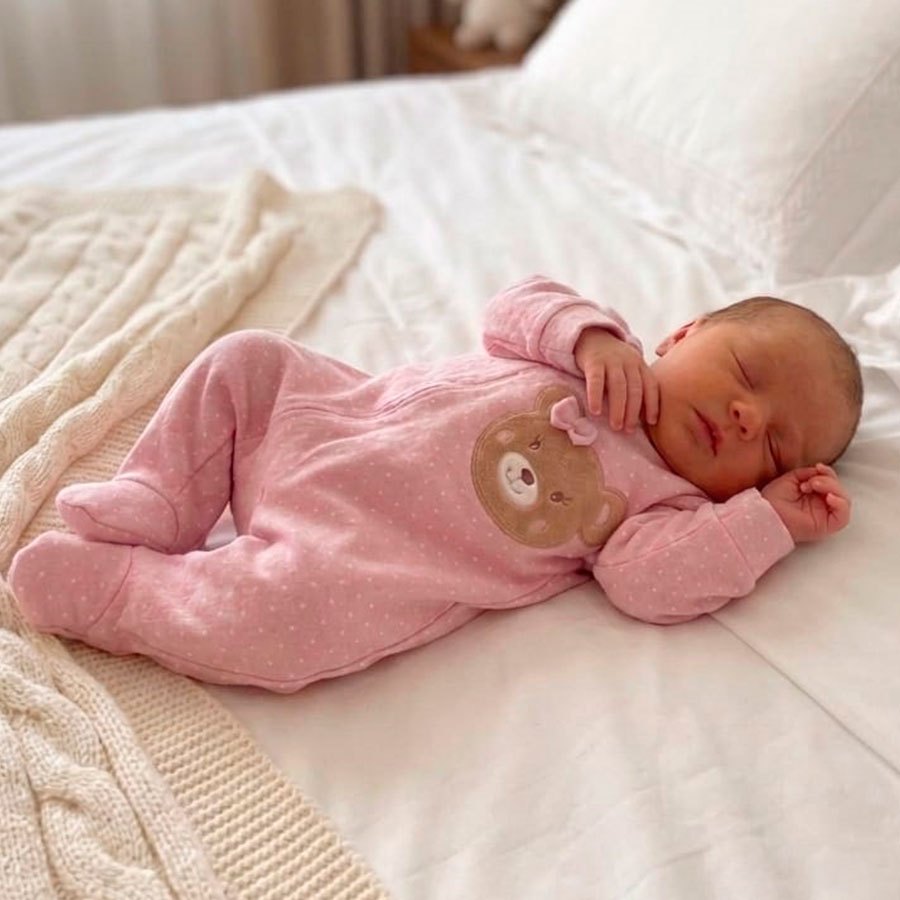 Roupa Bebê Menina Macacão Longo Ziper Malha Kids Ursinha Poá Rosê/Bege/Listrada — imagem 2 de 2