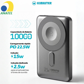 Carregador Portátil Power Bank Kimaster 10000mah Carregamento Sem Fio Indução Magnética Com Suporte em Oferta na Shopee