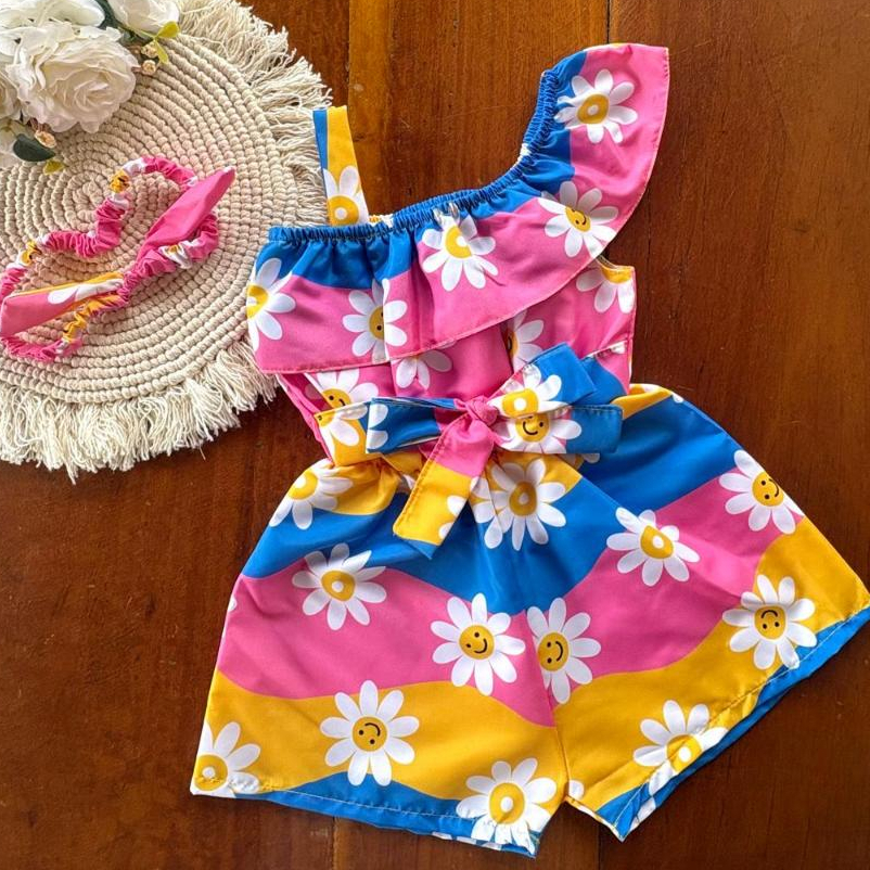 Macaquinho SUNSET Infantil feminino Menina estampado com Tiara (1 a 3 anos)