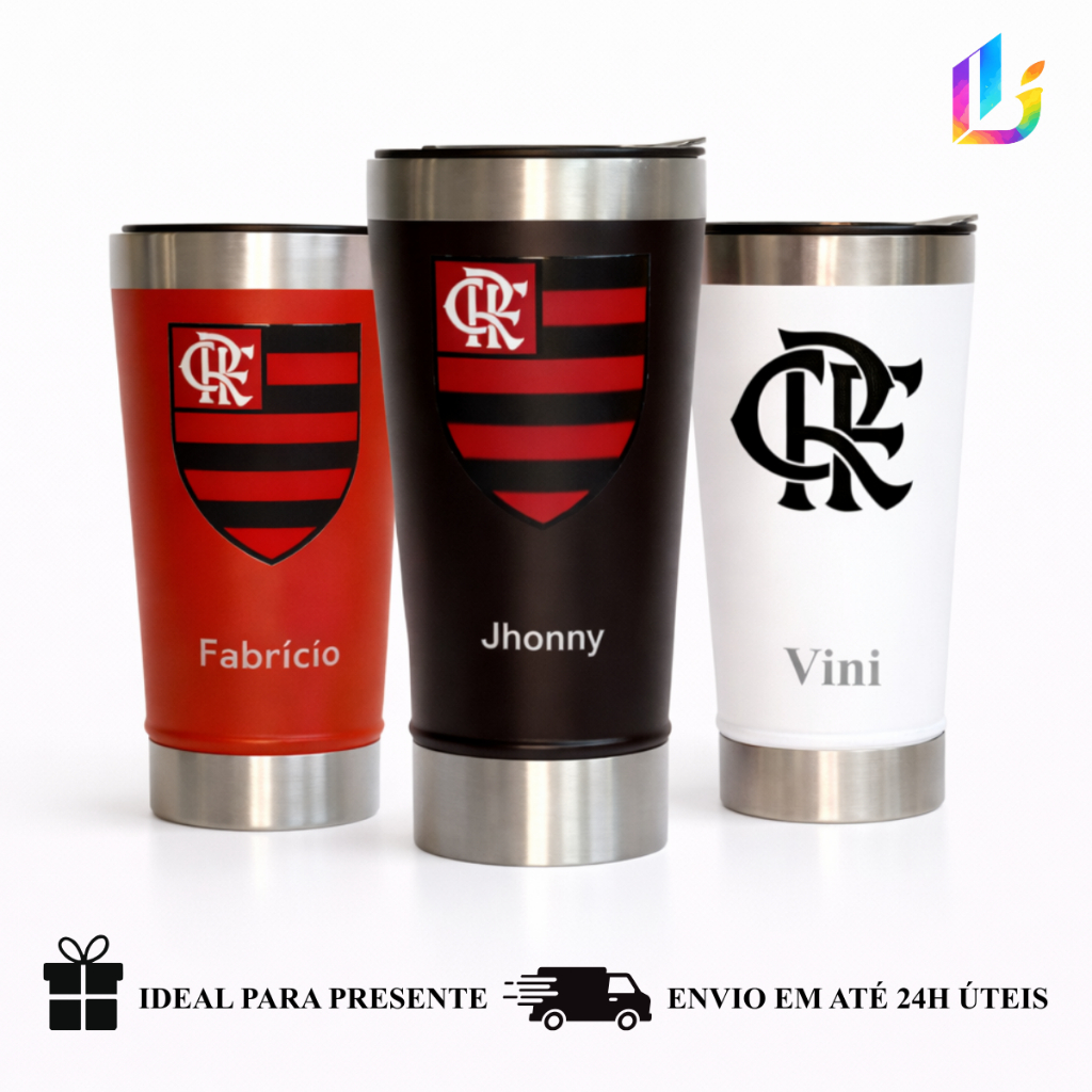 Copo Térmico inox 473ml Personalizado Time Vermelho e Preto RJ - Presente Torcedor/Futebol em Oferta na Shopee