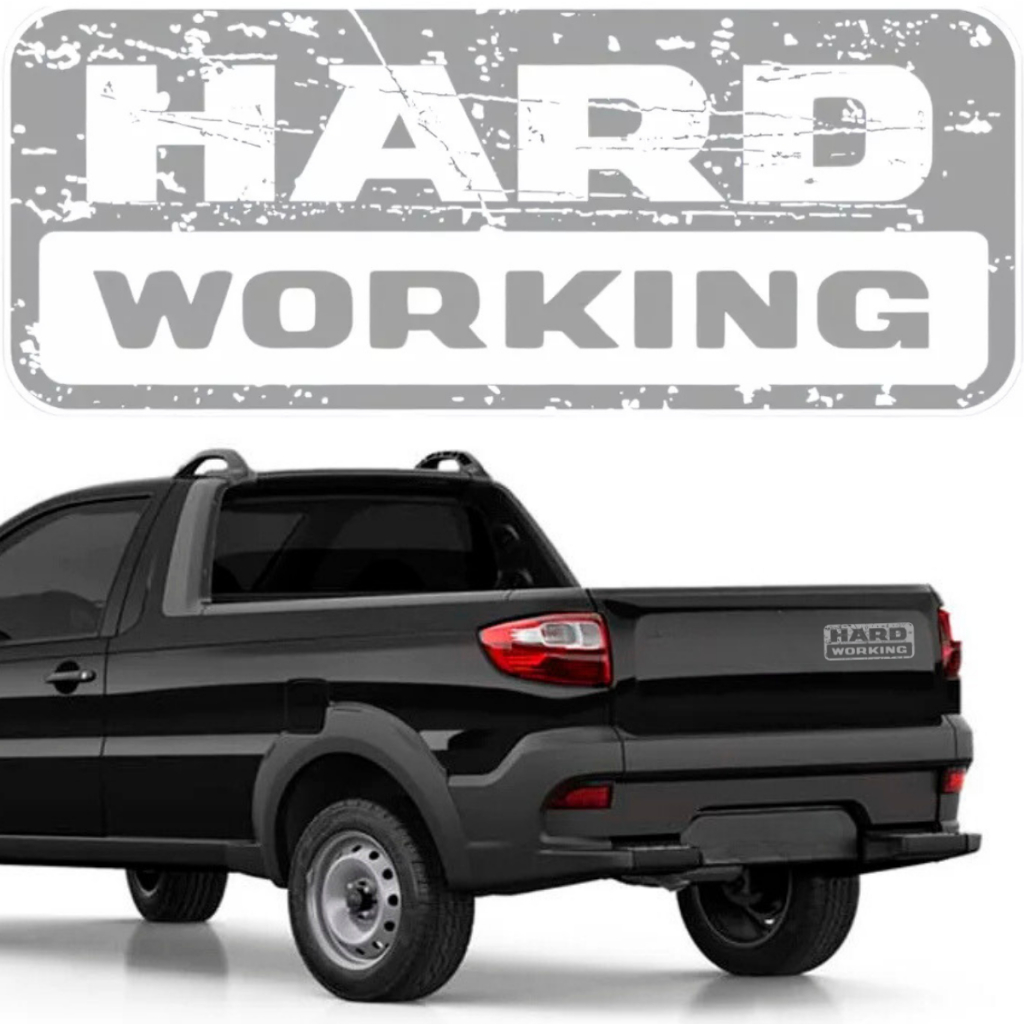 Adesivo Traseiro Tampa Caçamba Fiat Strada Hard Working 2018 2019 2020 2021 Cinza