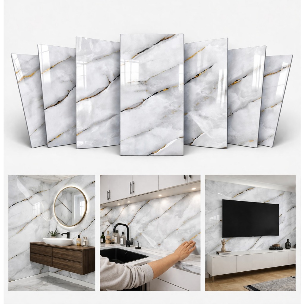 Placa Adesiva 3D Mármore Impermeável Autocolante Revestimento Decorativo Parede Sala Quarto Banheiro