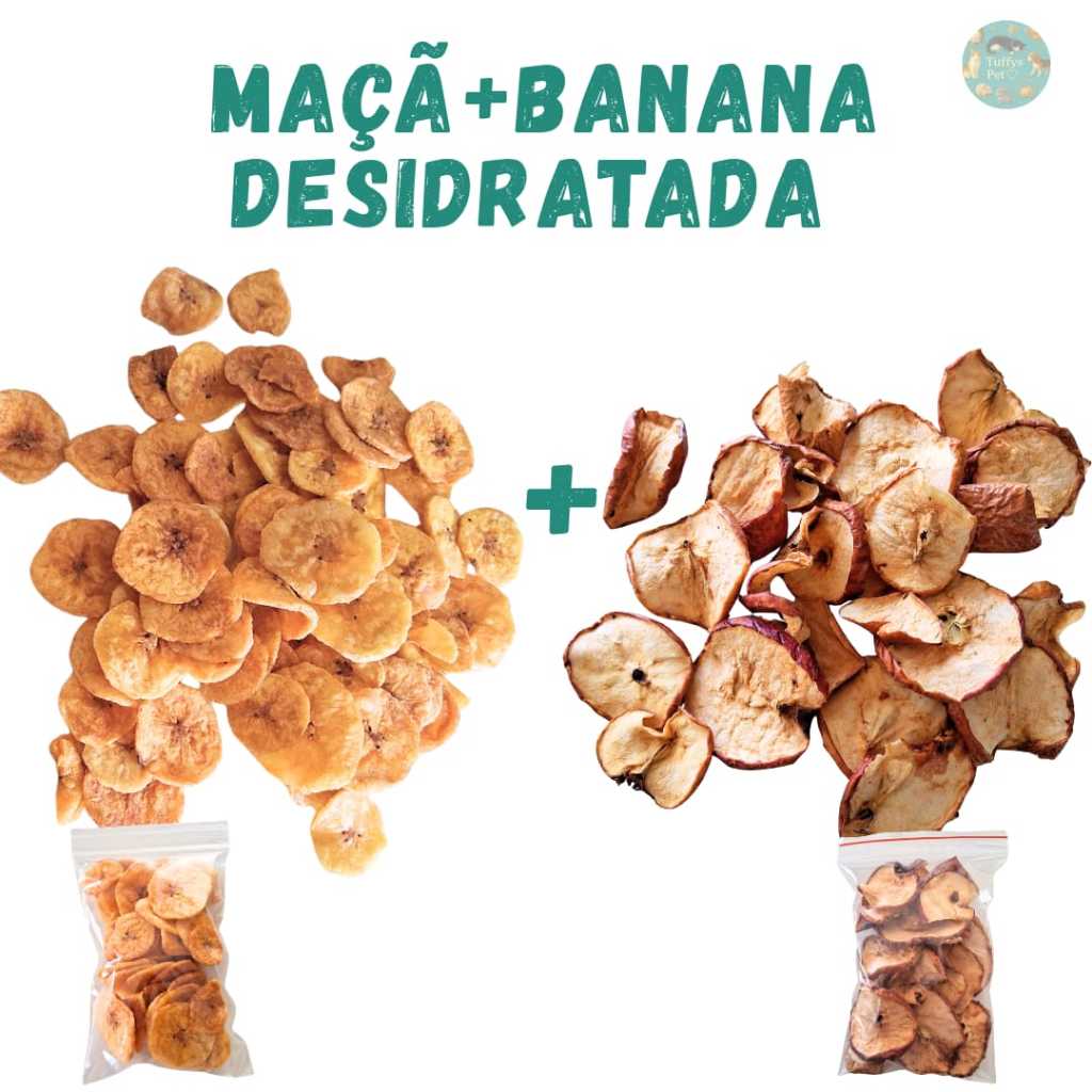 Banana Chips+ maçã desidratada, petisco, roedores, aves, hamster, gerbil, coelhos, chinchila