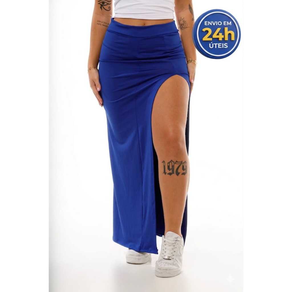 SAIA LONGA FENDA Suplex Feminina Saia Longa Com Fenda Lateral Cintura Alta Elegante Moda F