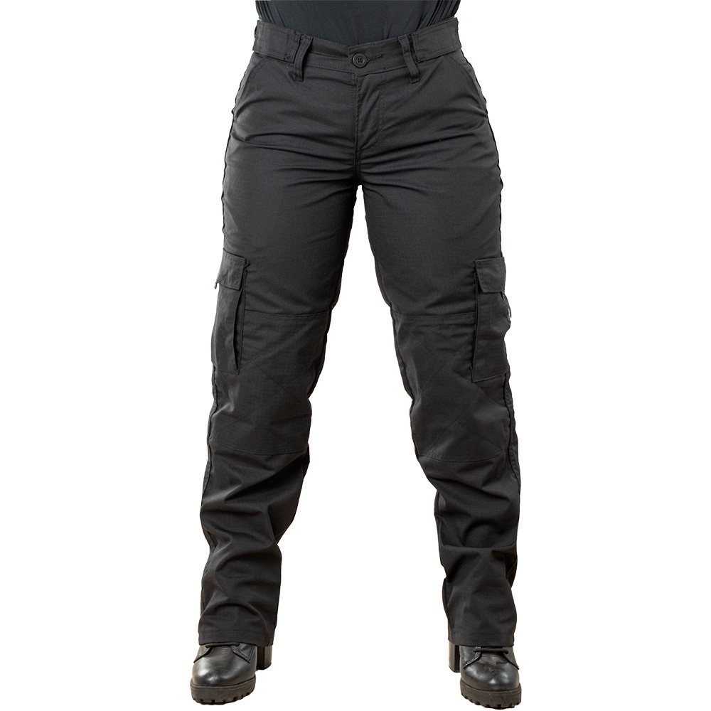 Calça Feminina Cargo Tática Reforçada Ripstop Segurança Preta FoxBoy